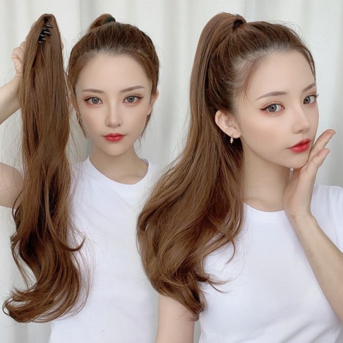 Women girls ponytail wig clip-on medium-length curly hair with big waves Fluffy natural wavy ponytail wig hair extension for women